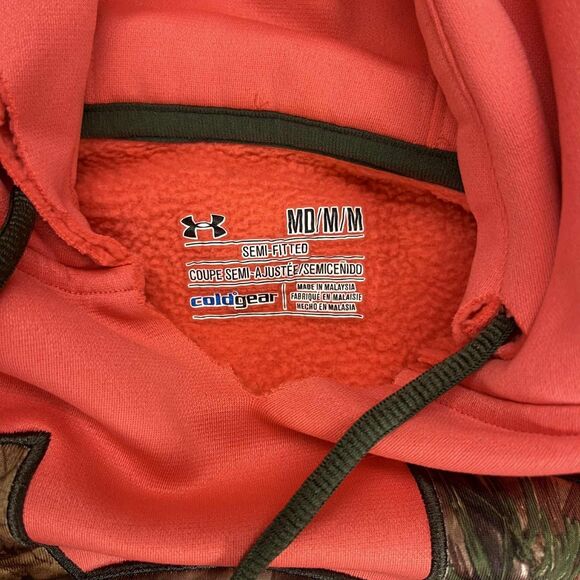 Under Armour Hoodie Womens Medium ColdGear Storm Semi Fitted Camo Logo Pink - Picture 3 of 8